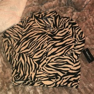 Brown and black zebra print shirt, long sleeved